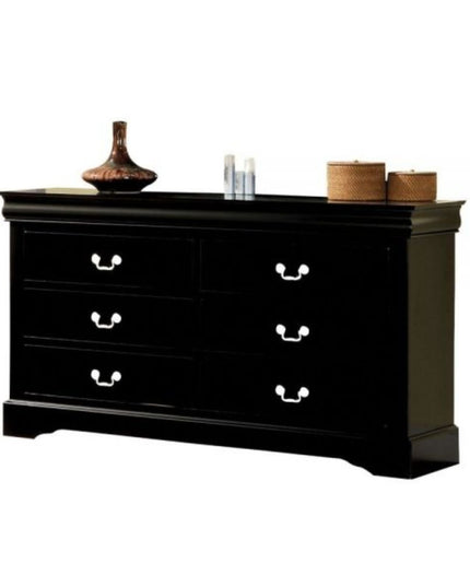60" Black Solid and Manufactured Wood Six Drawer Double Dresser