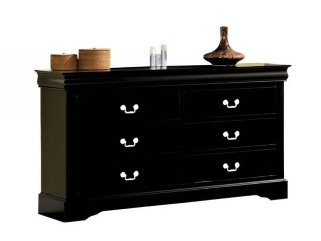 60" Black Solid and Manufactured Wood Six Drawer Double Dresser