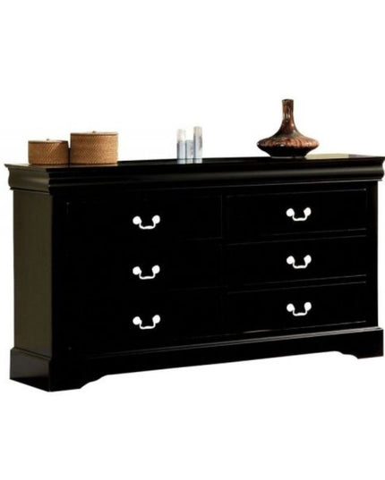 60" Black Solid and Manufactured Wood Six Drawer Double Dresser