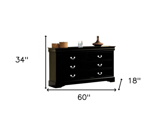 60" Black Solid and Manufactured Wood Six Drawer Double Dresser