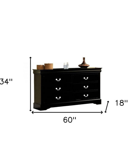 60" Black Solid and Manufactured Wood Six Drawer Double Dresser
