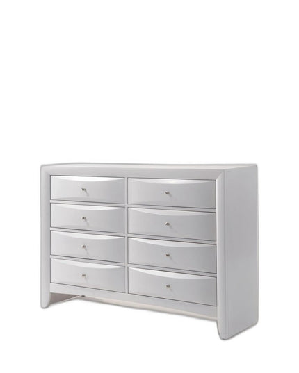 59" White Solid and Manufactured Wood Eight Drawer Double Dresser