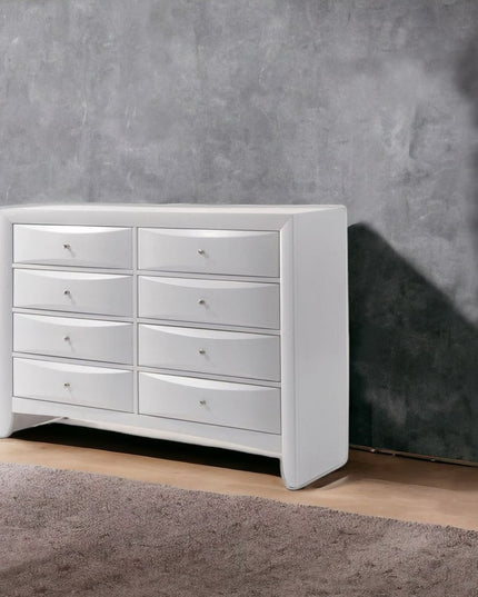 59" White Solid and Manufactured Wood Eight Drawer Double Dresser