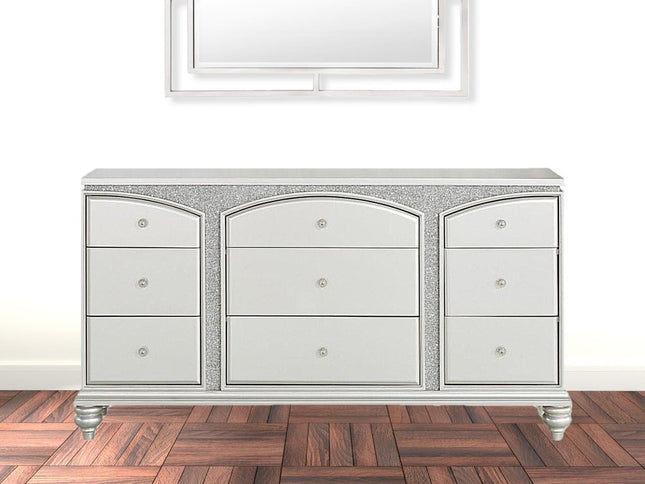 66" Platinum Manufactured Wood Nine Drawer Dresser
