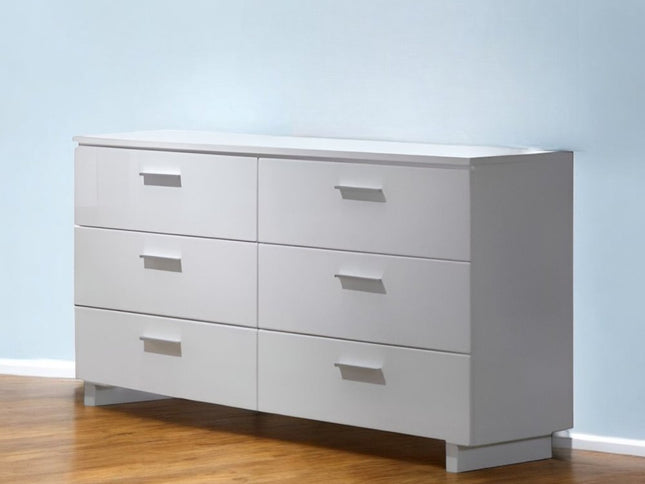 63" White Six Drawer Double Dresser