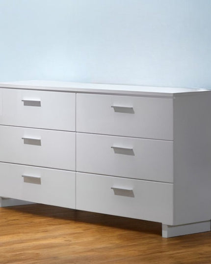 63" White Six Drawer Double Dresser