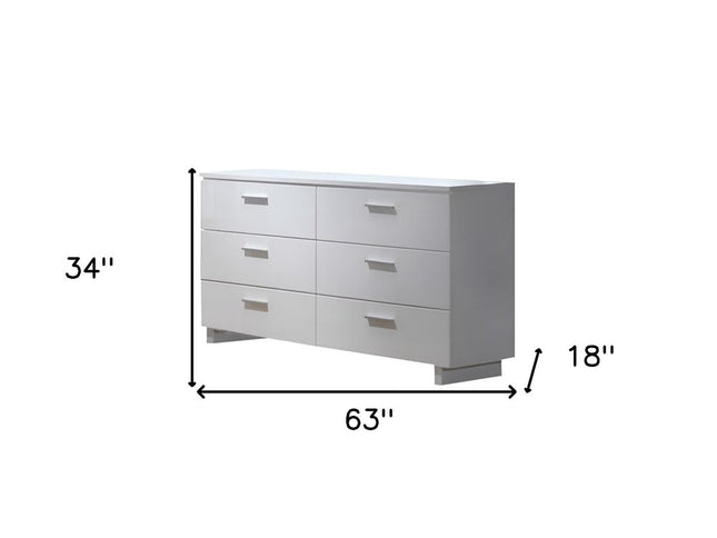 63" White Six Drawer Double Dresser
