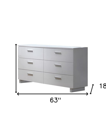 63" White Six Drawer Double Dresser