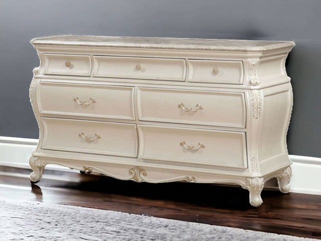 66" Pearl Solid and Manufactured Wood Seven Drawer Triple Dresser