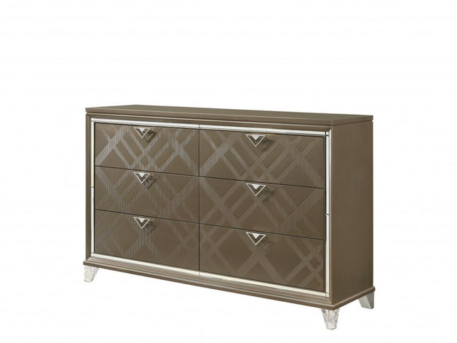 66" Champagne Solid and Manufactured Wood Six Drawer Double Dresser