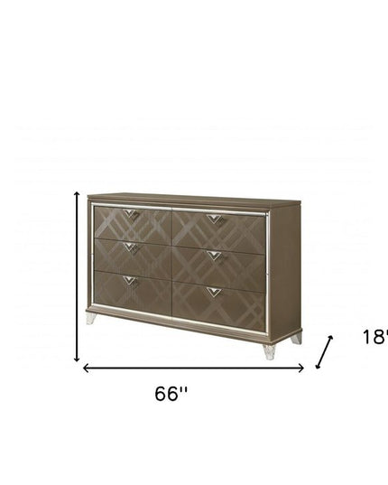 66" Champagne Solid and Manufactured Wood Six Drawer Double Dresser