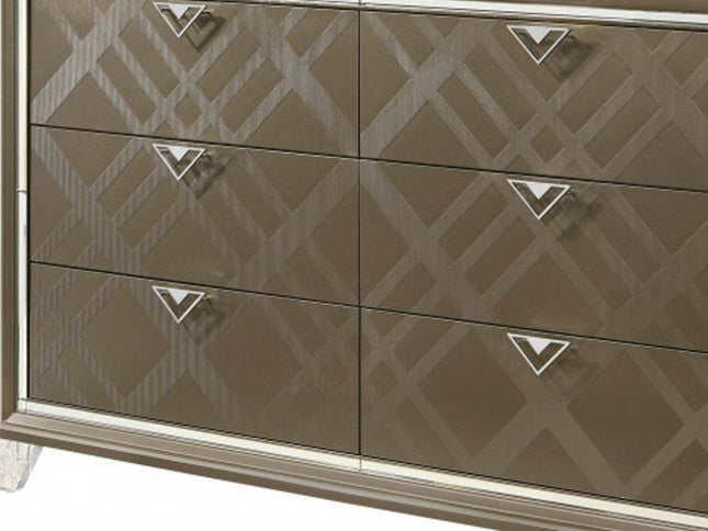 66" Champagne Solid and Manufactured Wood Six Drawer Double Dresser