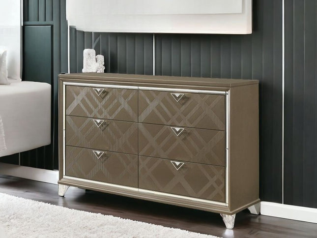 66" Champagne Solid and Manufactured Wood Six Drawer Double Dresser