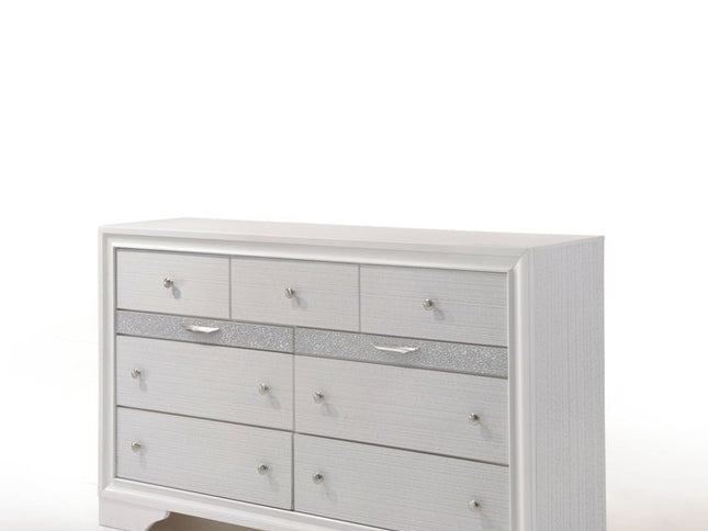 63" White Manufactured Wood Nine Drawer Triple Dresser