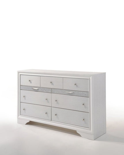 63" White Manufactured Wood Nine Drawer Triple Dresser