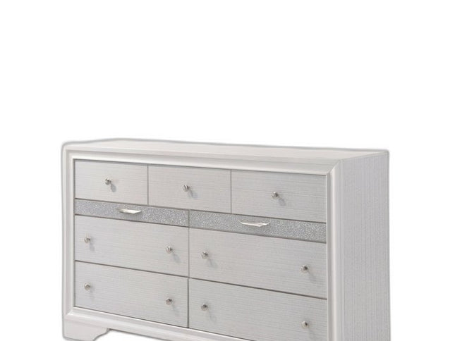 63" White Manufactured Wood Nine Drawer Triple Dresser