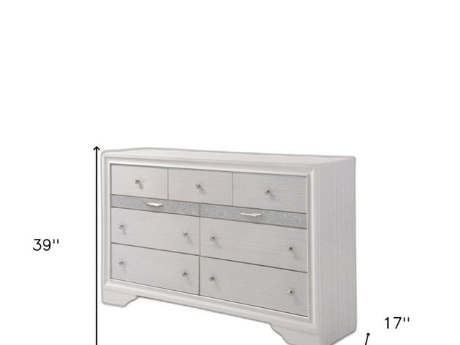 63" White Manufactured Wood Nine Drawer Triple Dresser
