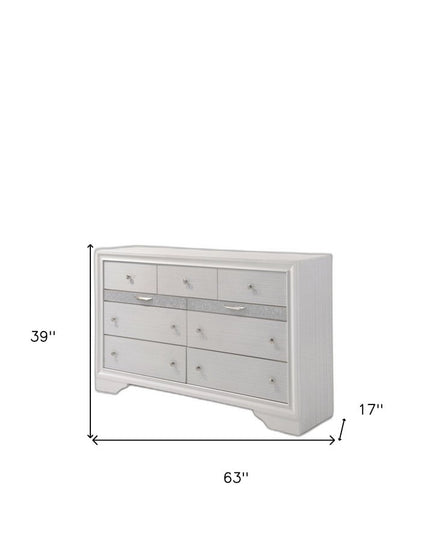 63" White Manufactured Wood Nine Drawer Triple Dresser