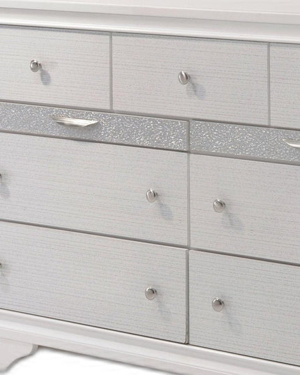 63" White Manufactured Wood Nine Drawer Triple Dresser