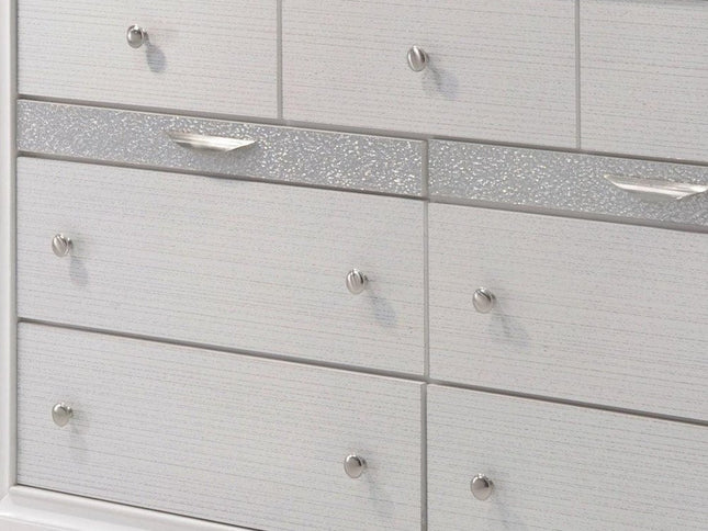 63" White Manufactured Wood Nine Drawer Triple Dresser