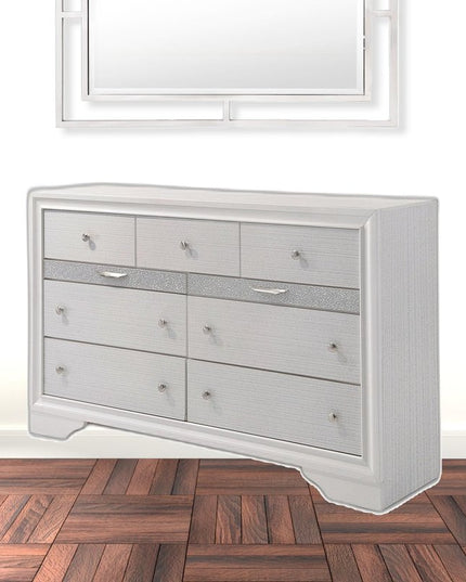 63" White Manufactured Wood Nine Drawer Triple Dresser