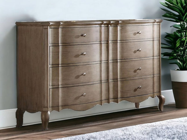 64" Taupe Solid and Manufactured Wood Eight Drawer Double Dresser