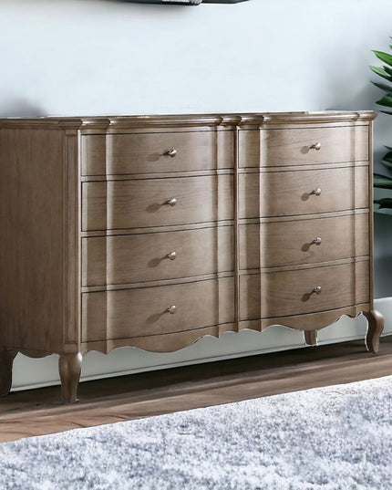 64" Taupe Solid and Manufactured Wood Eight Drawer Double Dresser