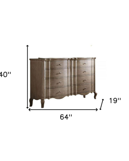 64" Taupe Solid and Manufactured Wood Eight Drawer Double Dresser