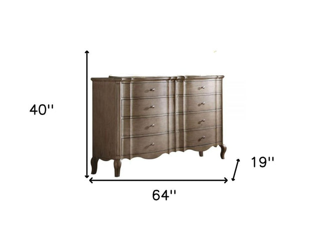 64" Taupe Solid and Manufactured Wood Eight Drawer Double Dresser