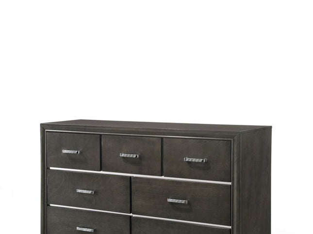 58" Gray Solid and Manufactured Wood Seven Drawer Triple Dresser