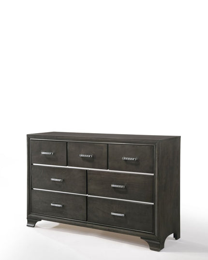 58" Gray Solid and Manufactured Wood Seven Drawer Triple Dresser