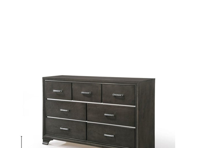 58" Gray Solid and Manufactured Wood Seven Drawer Triple Dresser