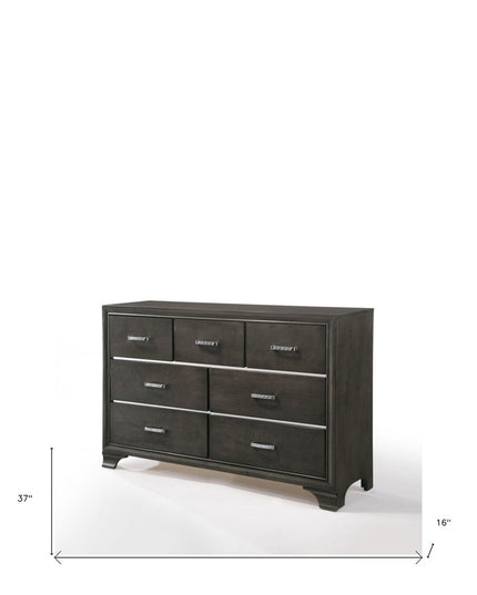 58" Gray Solid and Manufactured Wood Seven Drawer Triple Dresser