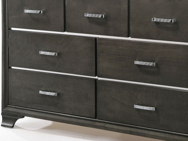 58" Gray Solid and Manufactured Wood Seven Drawer Triple Dresser