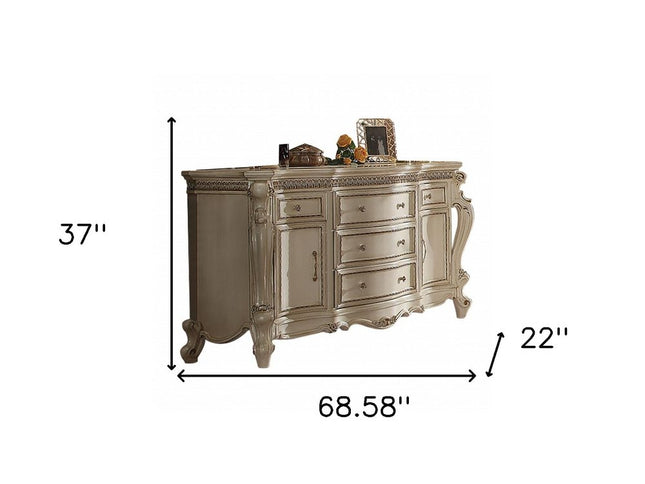 69" Pearl Solid and Manufactured Wood Five Drawer Triple Dresser