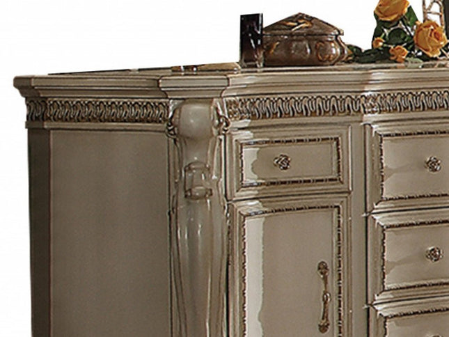 69" Pearl Solid and Manufactured Wood Five Drawer Triple Dresser