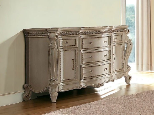 69" Pearl Solid and Manufactured Wood Five Drawer Triple Dresser