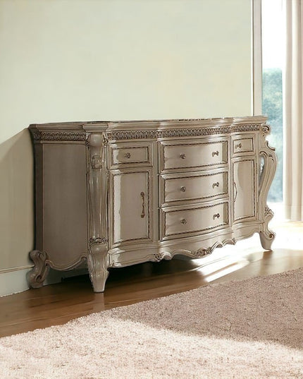 69" Pearl Solid and Manufactured Wood Five Drawer Triple Dresser