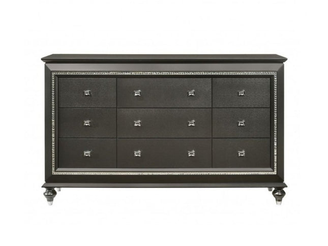 66" Gray Solid and Manufactured Wood Nine Drawer Triple Dresser