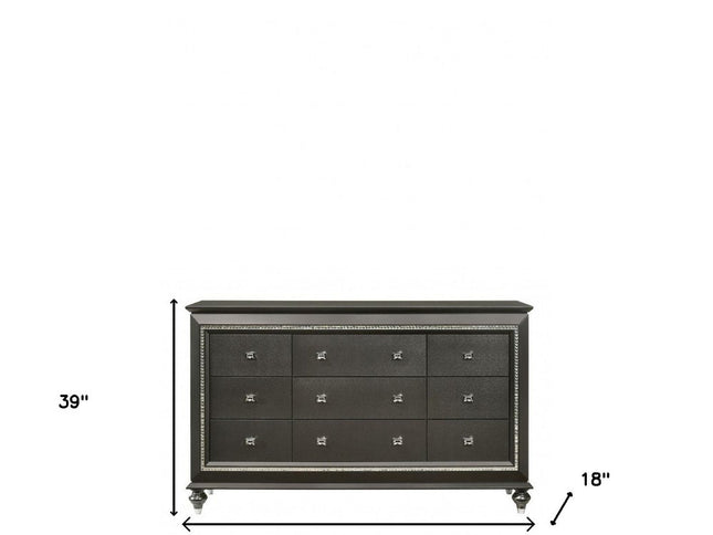 66" Gray Solid and Manufactured Wood Nine Drawer Triple Dresser