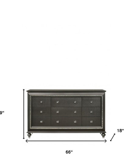 66" Gray Solid and Manufactured Wood Nine Drawer Triple Dresser