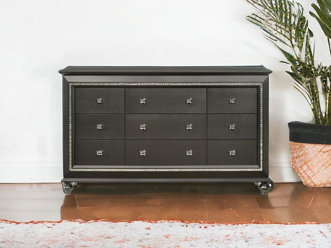 66" Gray Solid and Manufactured Wood Nine Drawer Triple Dresser