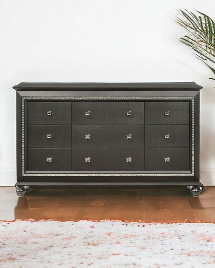 66" Gray Solid and Manufactured Wood Nine Drawer Triple Dresser