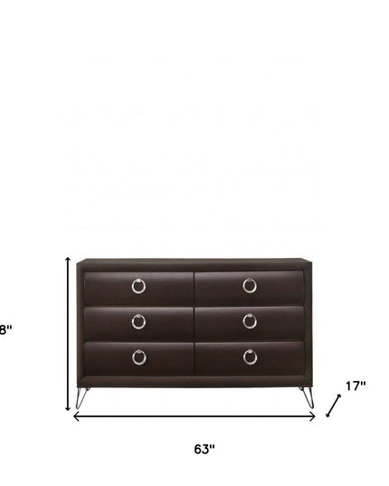 63" Merlot Solid and Manufactured Wood Six Drawer Double Dresser