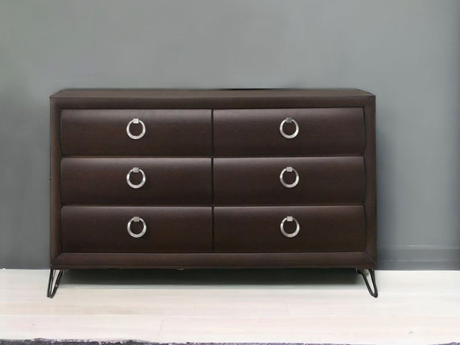 63" Merlot Solid and Manufactured Wood Six Drawer Double Dresser
