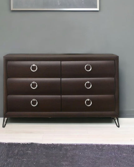 63" Merlot Solid and Manufactured Wood Six Drawer Double Dresser