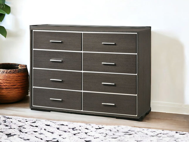 57" Gray Solid and Manufactured Wood Eight Drawer Double Dresser