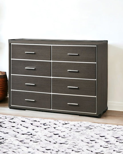 57" Gray Solid and Manufactured Wood Eight Drawer Double Dresser
