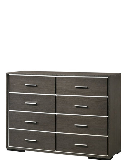 57" Gray Solid and Manufactured Wood Eight Drawer Double Dresser