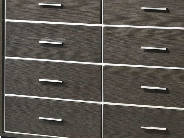 57" Gray Solid and Manufactured Wood Eight Drawer Double Dresser